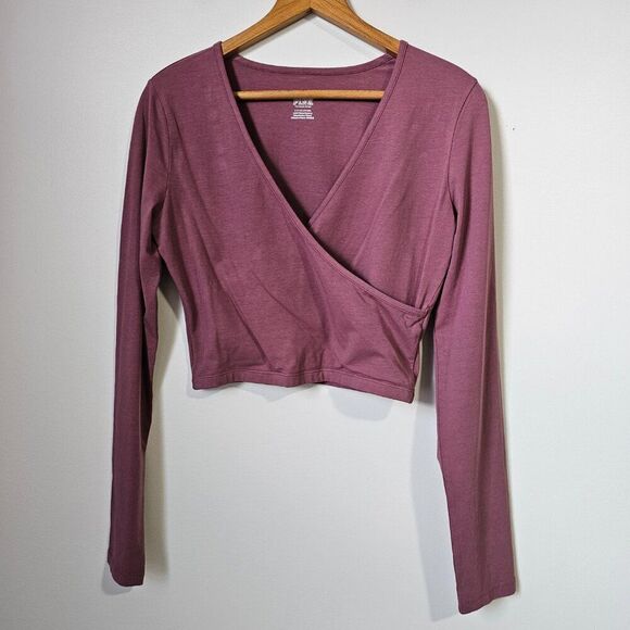 EUC LIKE NEW PINK VICTORIA'S SECRET MAEVE SURPLICE SEMI CROP LONGSLEEVES TOP S - Picture 1 of 16